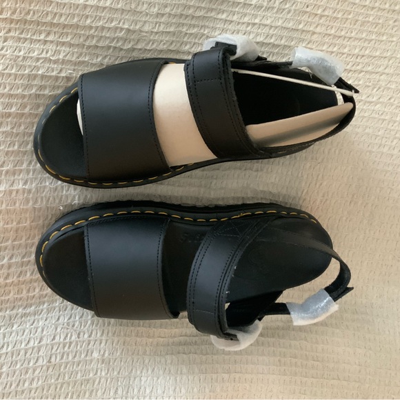 Dr Doc Martens Voss Women's Leather Strap Platform Sandals Heels Shoes in Black - Picture 10 of 13